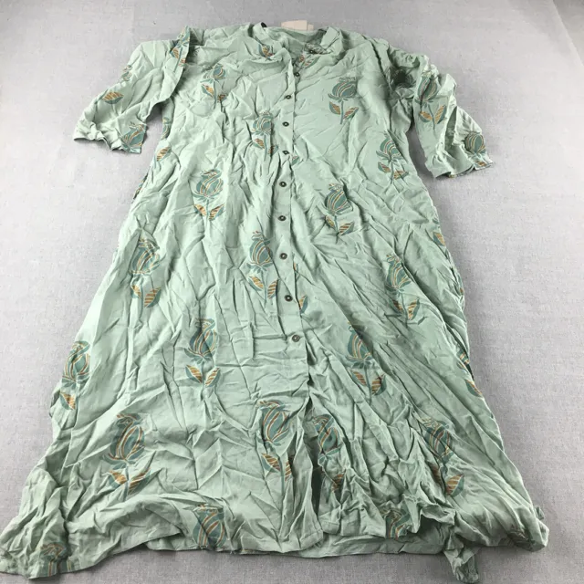 Utia Womens Shirt Dress Size L Green Floral Button Up Midi