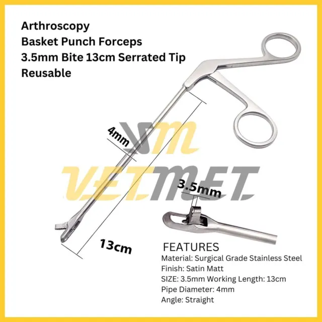 Arthroscopy Basket Punch Forceps 3.5mm Bite 13cm Serrated Tip Reusable Ortho