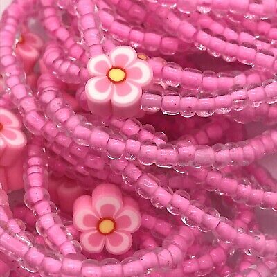 Light Pink Flower Beaded Stretch Bracelets Lot of 36 Kid Size USA Handmade NEW