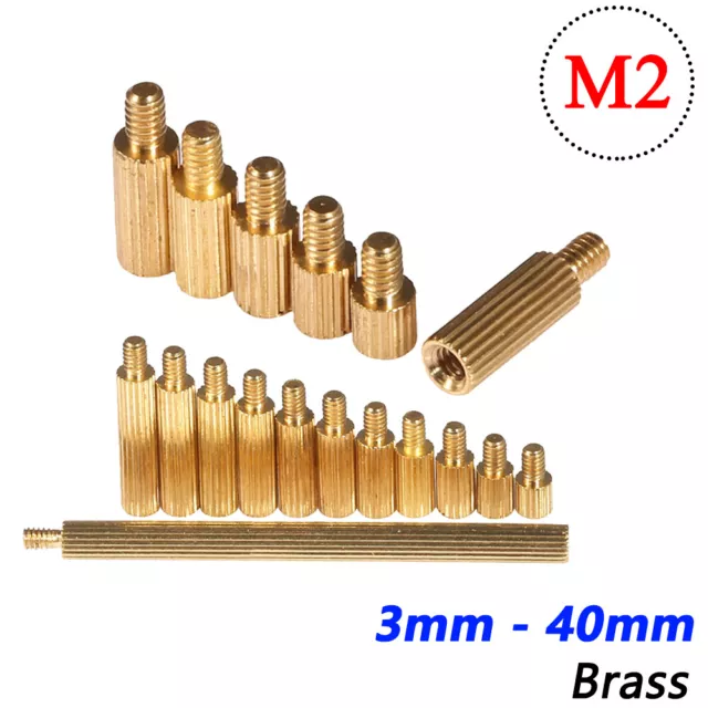 M2 Male-Female Threaded Brass Knurled Round Standoffs Pillars Spacers 3mm - 40mm