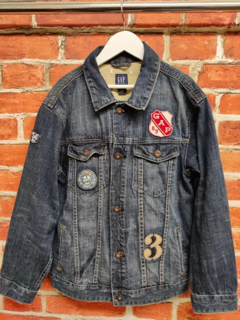 Boys Gap Age 13 Years Xl Blue Denim Jean Jacket Classic Lined Badges Kids 158Cm