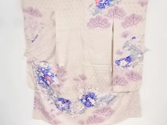 83272# Japanese Kimono / Antique Furisode / Embroidery / All Shibori / Peony Wit