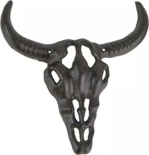 Rustic Cast Iron Cow Skull Wall Hanging Long Horn Sculpture Western Decor Art