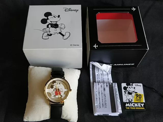 JAL Disney Mickey 90° Anniversario Orologio Skelton Limitato con Scatola -e1020-