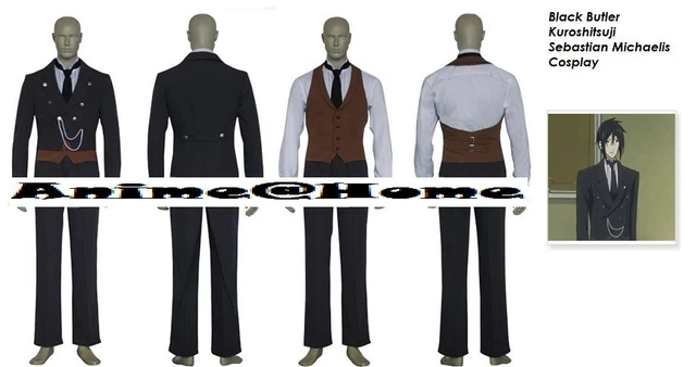 New Top Quality Black Butler Kuroshitsuji Sebastian Michaelis Cosplay Costume