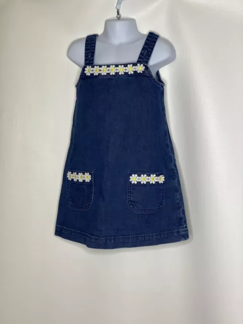 Mini Boden Girls Denim Jean Daisy Jumper Dress With Pockets Size 4-5
