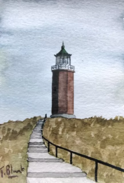 ORIGINAL AQUARELL - Leuchtturm Rotes Kliff auf Sylt.