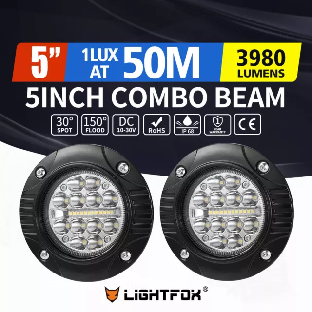 Pair 5 inch Flush Mount LED Lights 12V Reverse Work Combo Beam