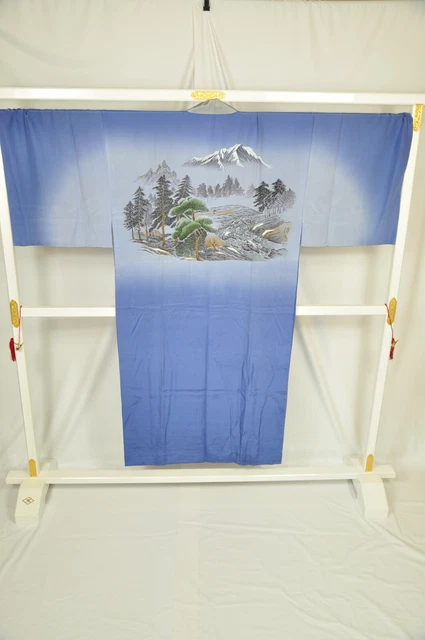 Vintage Japanese Kimono Silk Men’s Juban Mountain/River/Pine tree Landscape 3