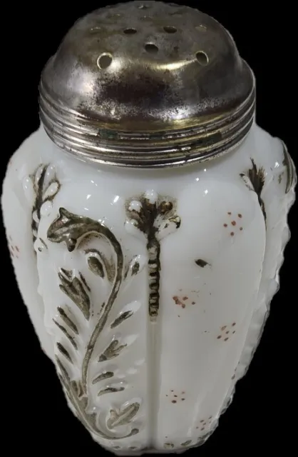 Vintage Northwood White Milk Glass Paneled Sprig Sugar Shaker W/Lid