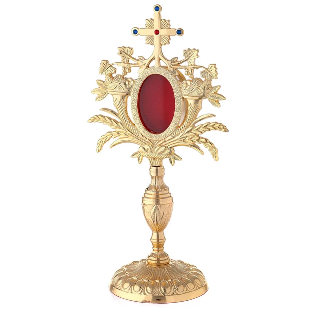Reliquiario barocco uva grano 33 cm ottone dorato cristalli