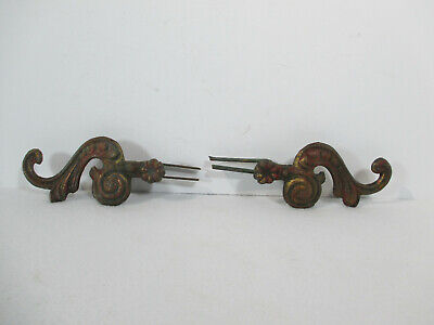 Curtain Rod Finials Scroll Cast Metal Painted Right Left Antique Restoration 2pc
