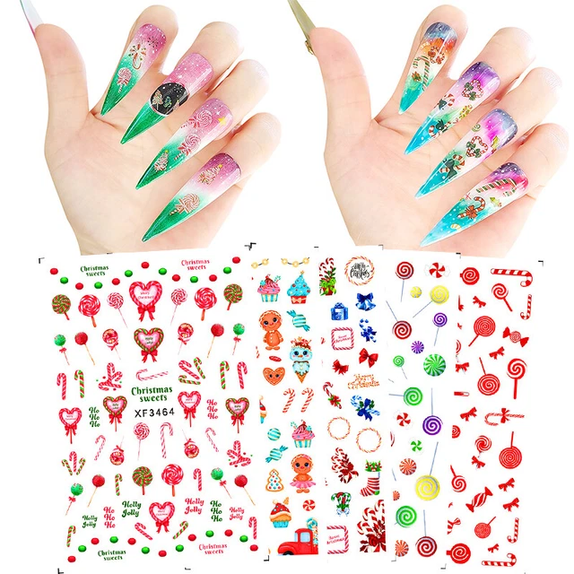 Noël Ongle Autocollant Slider Coloré Décalques Dessin Animé Bonbon Manicu ,