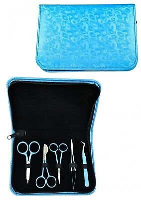 Kit de 5 herramientas y estuche bordado azul Famore