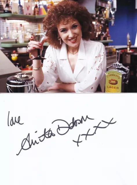 Anita Dobson - Angie Watts - EastEnders - SIGNED CARD + PHOTOGRAPH - AFTAL.