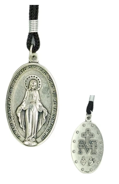 Miraculous Medal Mary Pendant – Silver Tone Metal, 5/8 Inch