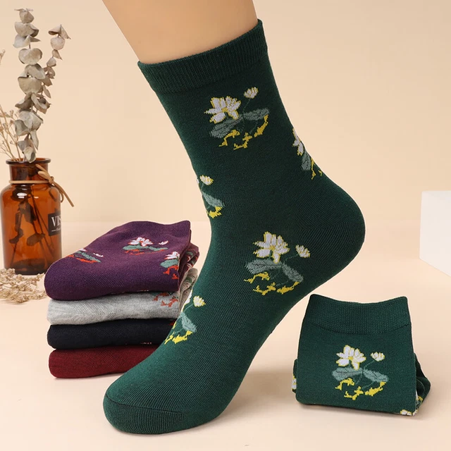 5 Paires Rétro Femme Chaussettes Floral Pois Décontracté Coton Doux Blend Cadeau