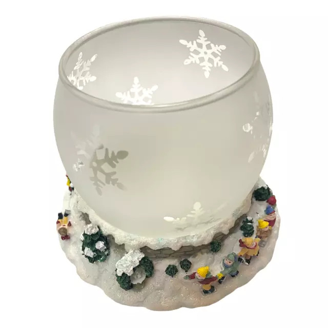 Pfaltzgraff Frosted Glass and Resin Christmas Display Candy Dish Ice Skaters