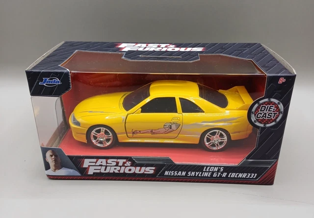 Jada Fast & Furious – Leon Skyline GT-R BCNR33 Jaune – Échelle 1/32, 13 Cm, Pneus Caoutchouc – Collector Series