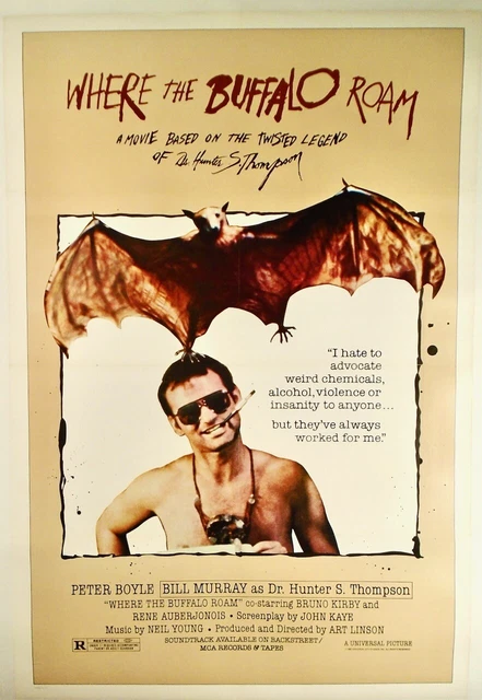 Hunter S THOMPSON / “WHERE THE BUFFALO ROAM” ORIGINAL MOVIE POSTER LINEN-BACKED