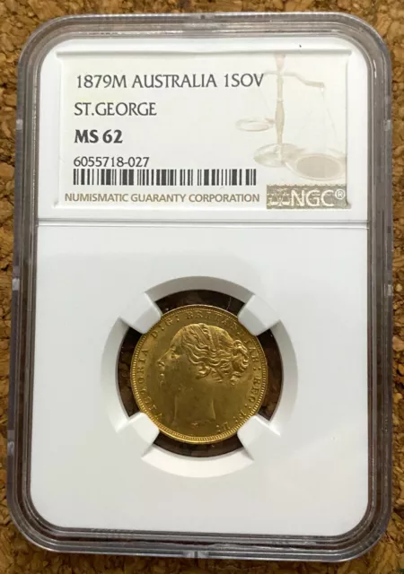 Australia 1879-M Victoria Gold Sovereign NGC MS 62 Scarce in Mint State!!