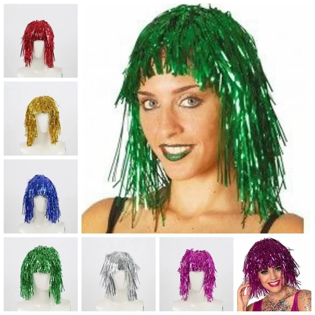 GLITTER HALLOWEEN COLORED Wig Funny Shiny Party Wig Tassel Foil