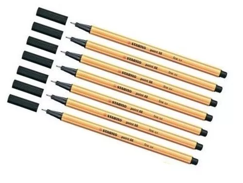 7 x Stabilo Point 88 Fineliner, Fasermaler  Filzstift, 0,4 mm, schwarz