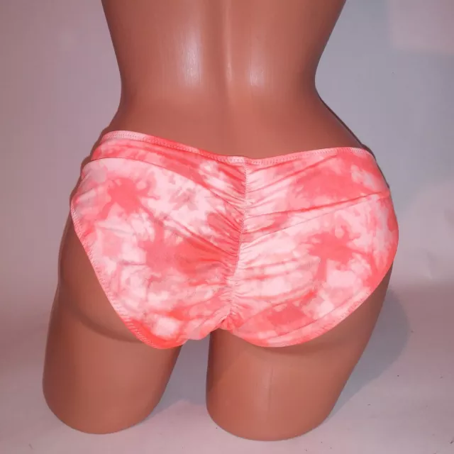 Victoria Secret PINK Swim Bikini Bottom Large Mini Orange Tie Dye Ruched Back