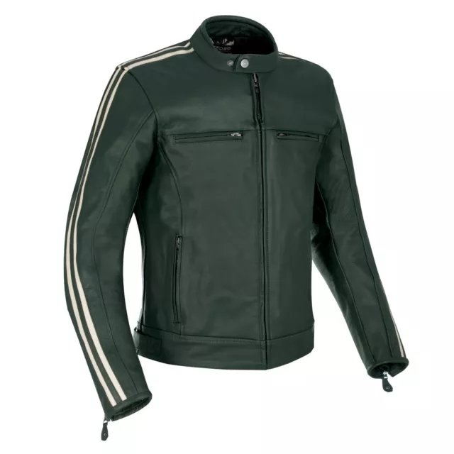 Oxford Bladon Mens Leather Retro Cafe Racer Motorcycle Jacket Racing Green Large