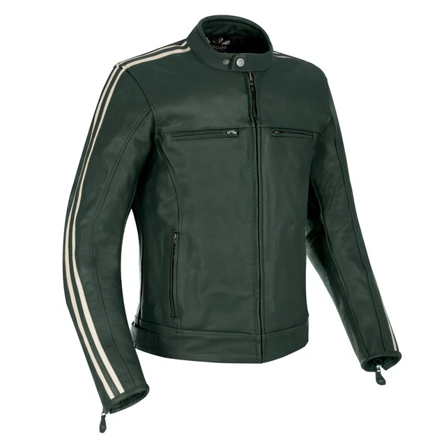 Oxford Bladon Mens Leather Retro Cafe Racer Motorcycle Jacket Racing Green Large