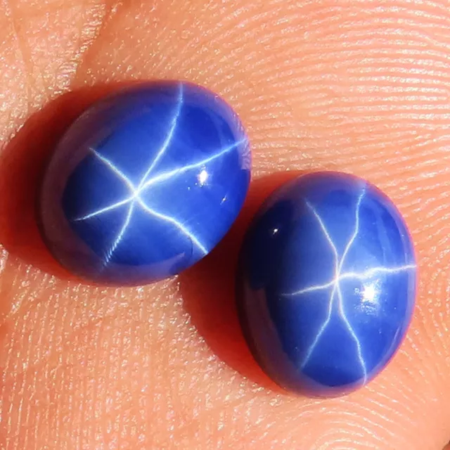 natural 6 rays BLUE STAR SAPPHIRE pair cabochon gemstone 17.00 Cts. (9x13x4 mm)
