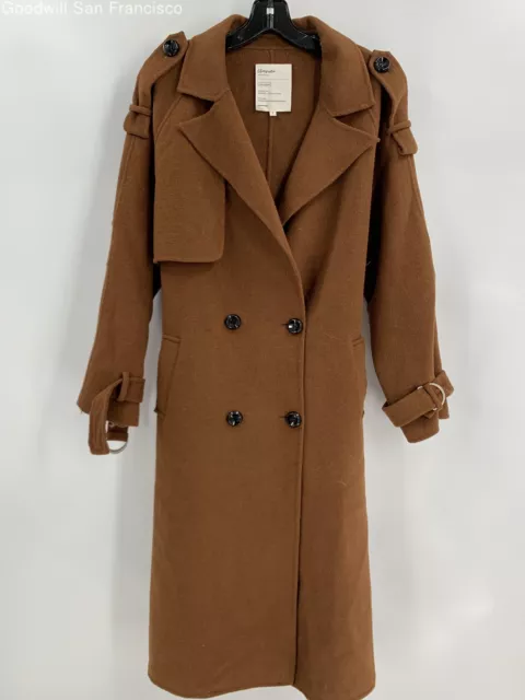 Chinstudio Womens Brown Pockets Long Sleeve Double Breasted Overcoat Size Small