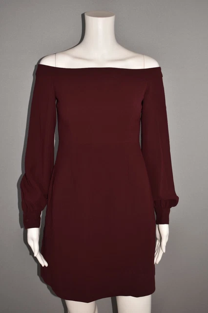 JILL JILL STUART $325 Burgundy Long Sleeve Off-The-Shoulder Dress Size 2