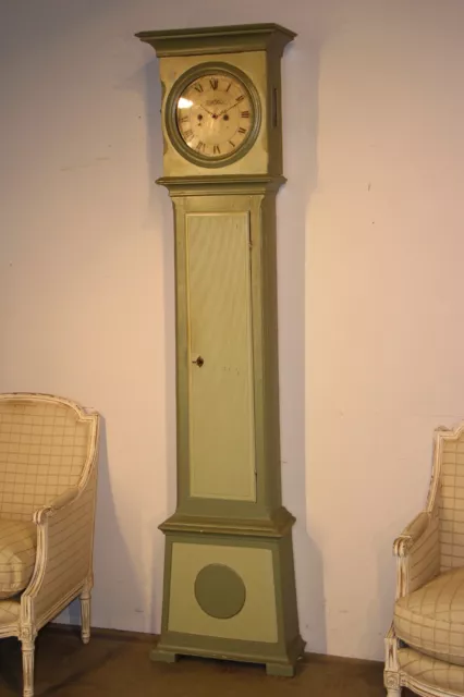 Provincial antique painted longcase clock  antique grandfather Scandinavian 1781