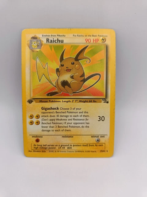 Raichu 29/62 Fossil Set 1st Edition Pokemon Card Non Holo Rare Heavy Play