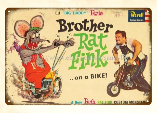 1960s Brother Rat Fink  bike metal tin sign funky home decor
