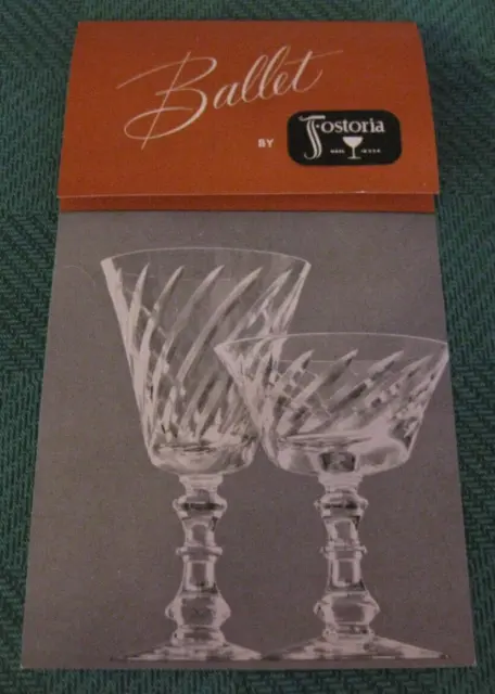 FOSTORIA GLASS Cut #828 BALLET Stem #6036 LEAFLET Brochure Illustrated 1952-1965