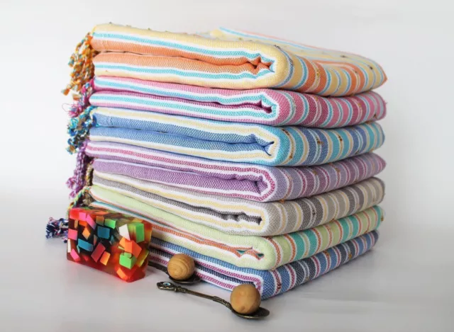 Pompon Turkish Peshtemal Hammam Beach Towel - All Colours - NEW - 100% Cotton