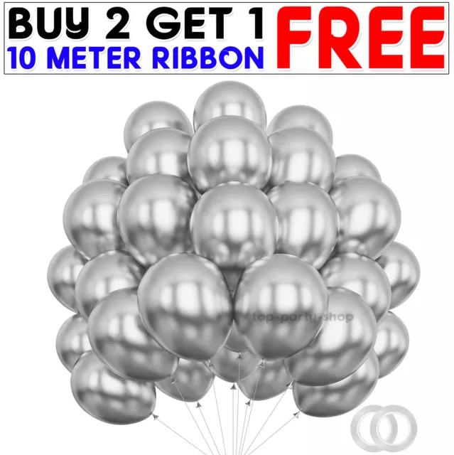 5" 10" 12" CHROME BALLOONS METALLIC LATEX PEARL Helium Baloons Birthday Party UK