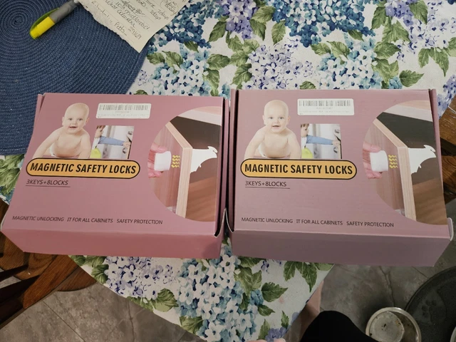 2 juegos de cerraduras de seguridad para niños para cajón de gabinete magnéticas 3M adhesivo sin perforación nuevas