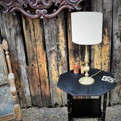 Antique Ornate Cast Brass Stick Table Lamp Light With Modern Drum Shade