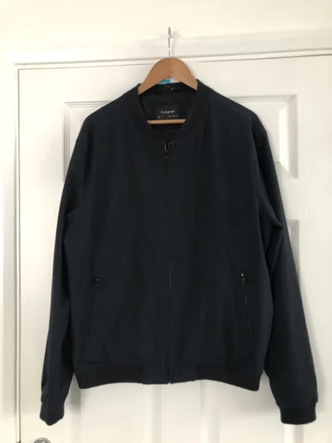 M&S Autograph Mens Lined Jacket Size XL Navy Zip Up Pockets Good Condition