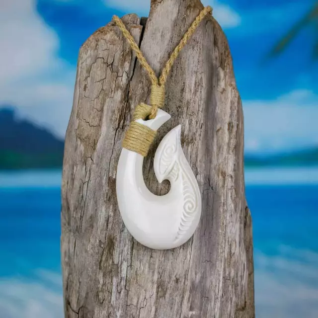 Hei Matau Necklace - Fish Hook - Hand Carved Water-Buffalo Bone - Bali Necklaces