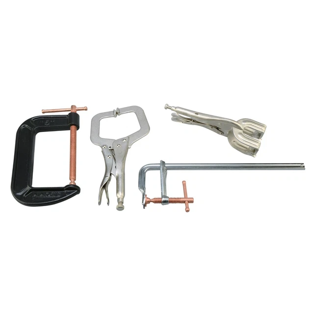 4pc Welder's Welding Clamp Set, 12" F Bar Clamp, Locking C-clamp Pliers, Locking
