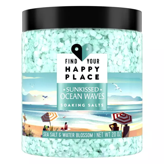 NEW - Find Your Happy Place Soaking Bath Salts, Sunkissed Ocean Waves 20 oz