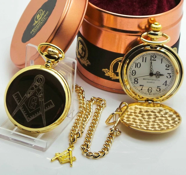PERSONALISED MASONIC POCKET Watch Gold Pendant Luxury Case Engraved
