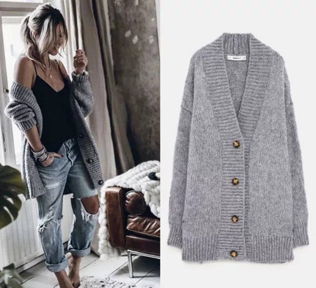 Grey cardigan oversized sales
