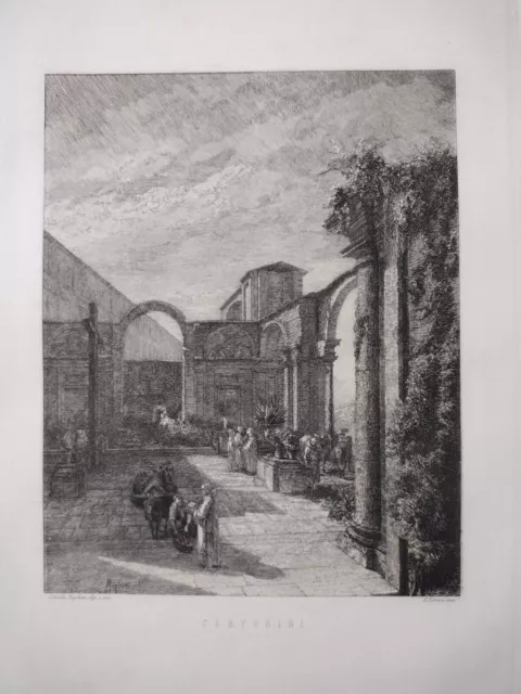 Camillo Righini Torino Certosini acquaforte originale 1870 monastero monaci