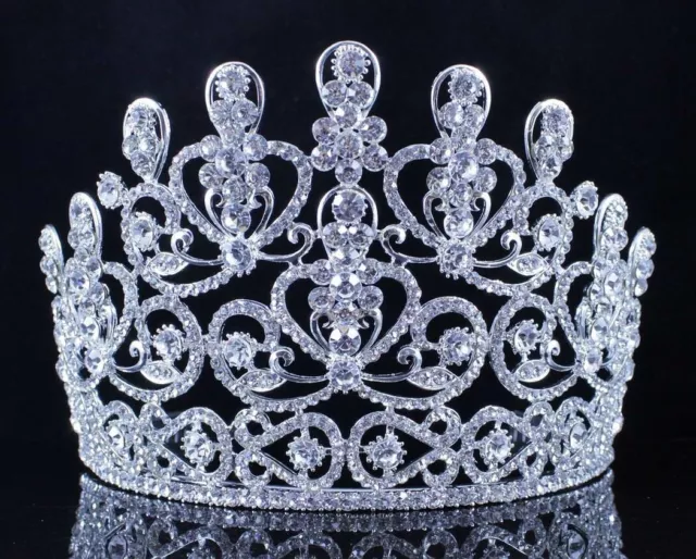 Sensational Clear Crystal Rhinestone Lg Tiara Crown Bridal Prom Pageant T11883