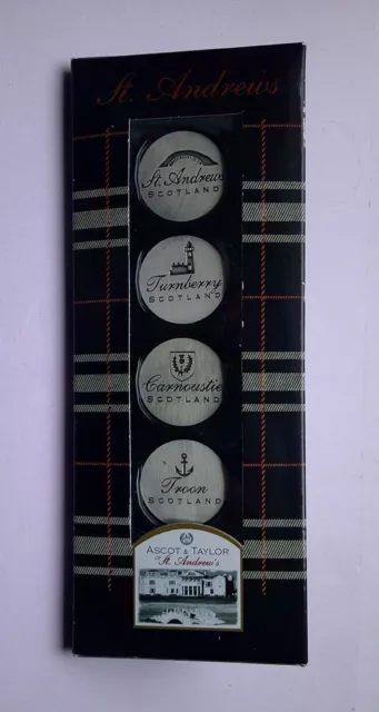 ASCOT & TAYLOR, St. ANDREWS, 4 GOLF MARKERS IN ORIGINAL BOX. 2